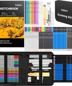 Caliart 176PCS Art Supplies Sketching Kit. 100 Sheets 3-Color Sketch Book | Graphite Colored Charcoal Watercolor & Metallic Pencils. Drawing Set Gifts for Adults Teens Girls Boys Kids